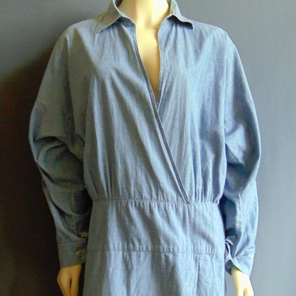 Norma Kamali 80s Vintage Blue Chambray Dress M - Picture 2 of 8